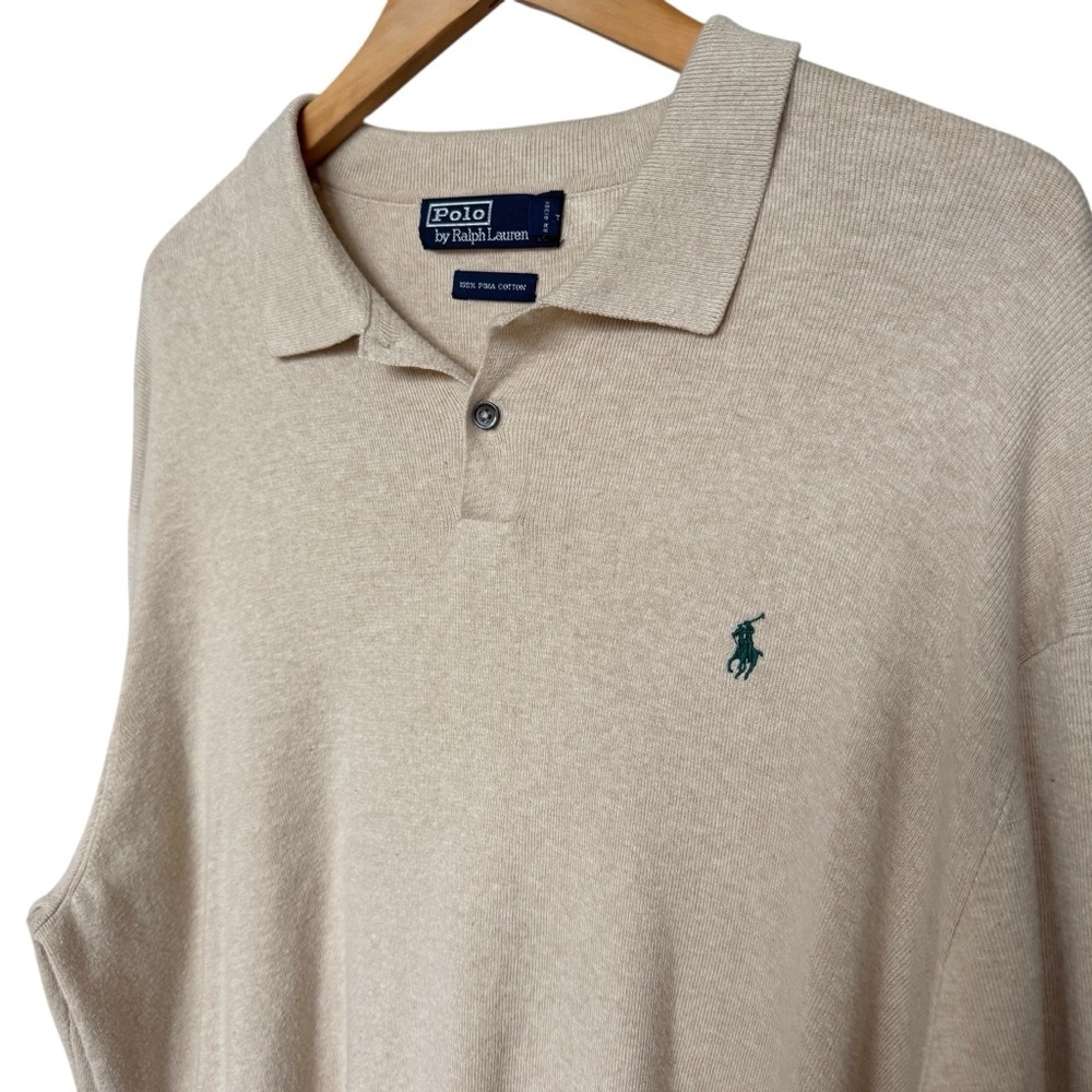 Polo by Ralph Lauren Beige Polo Shirt with Green Pony Logo